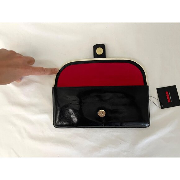 Hobo International Black & Cream Leather Clutch With Snap & Zip Closures - Picture 3 of 9